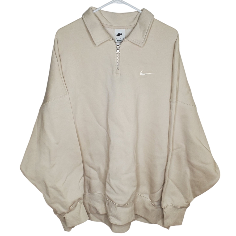 Nike Sportswear Phoenix Fleece Oversized Polo Sweatshirt Cream - Picture 3 of 9